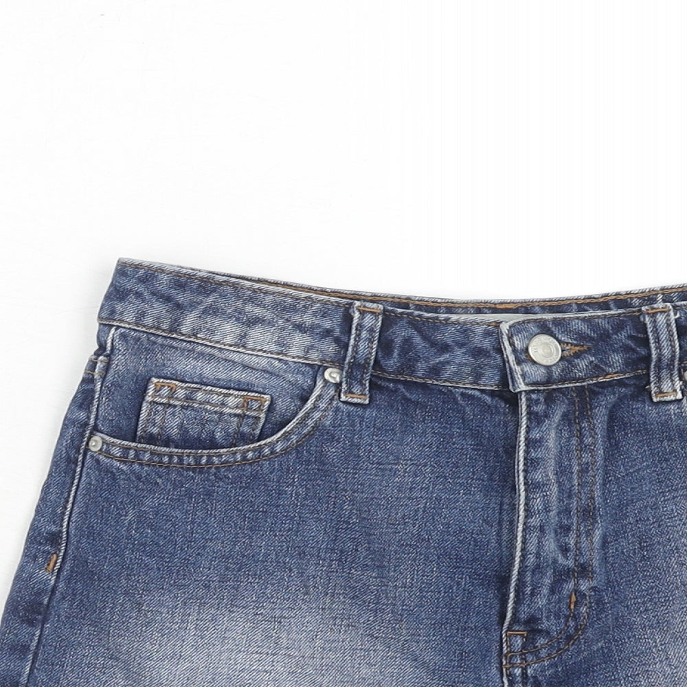 Topshop Womens Blue Cotton Cut-Off Shorts Size 8 Regular Zip - Eyelet Detail