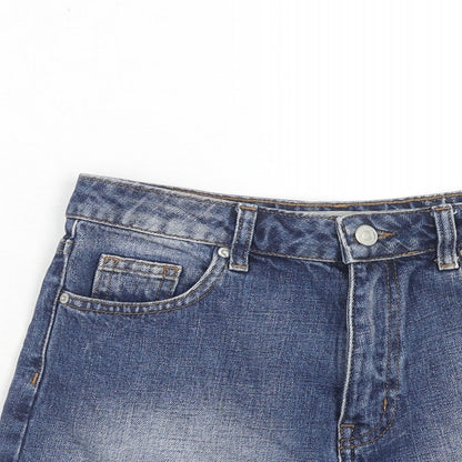 Topshop Womens Blue Cotton Cut-Off Shorts Size 8 Regular Zip - Eyelet Detail