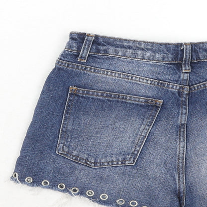 Topshop Womens Blue Cotton Cut-Off Shorts Size 8 Regular Zip - Eyelet Detail