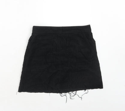 Marks and Spencer Womens Black Cotton Mini Skirt Size 8 Zip