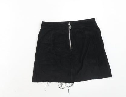 Marks and Spencer Womens Black Cotton Mini Skirt Size 8 Zip