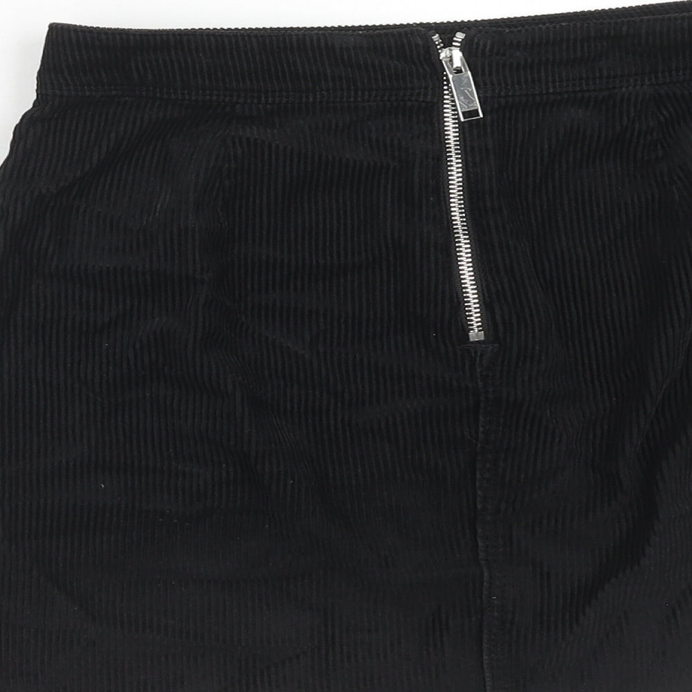Marks and Spencer Womens Black Cotton Mini Skirt Size 8 Zip