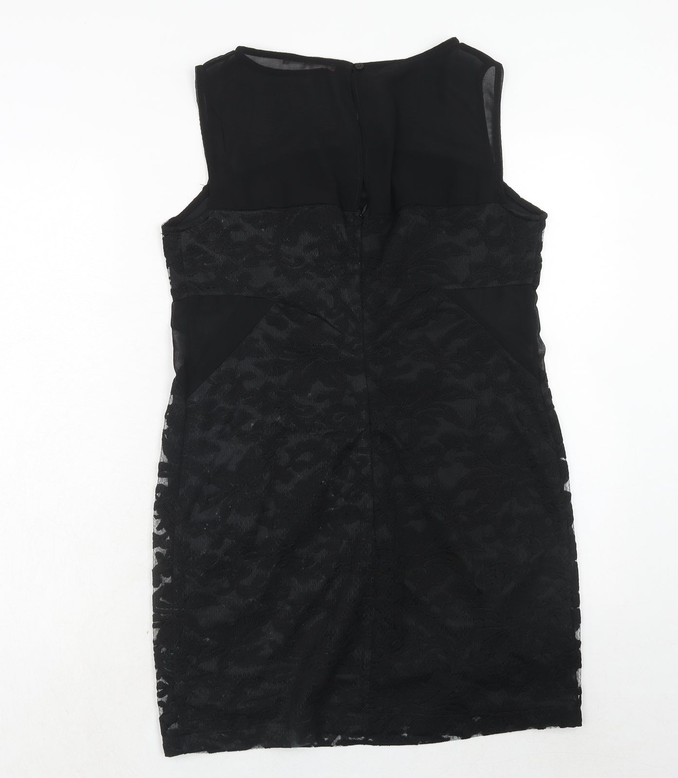 My Case Womens Black Geometric Polyester A-Line Size L Round Neck Button