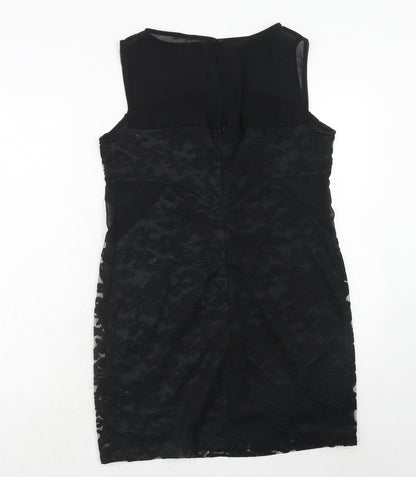 My Case Womens Black Geometric Polyester A-Line Size L Round Neck Button