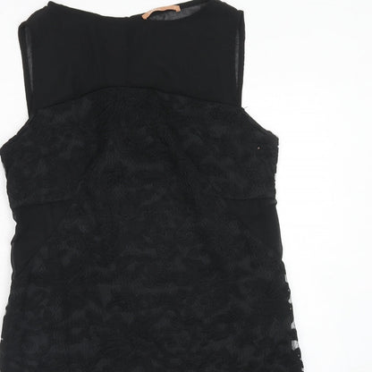 My Case Womens Black Geometric Polyester A-Line Size L Round Neck Button