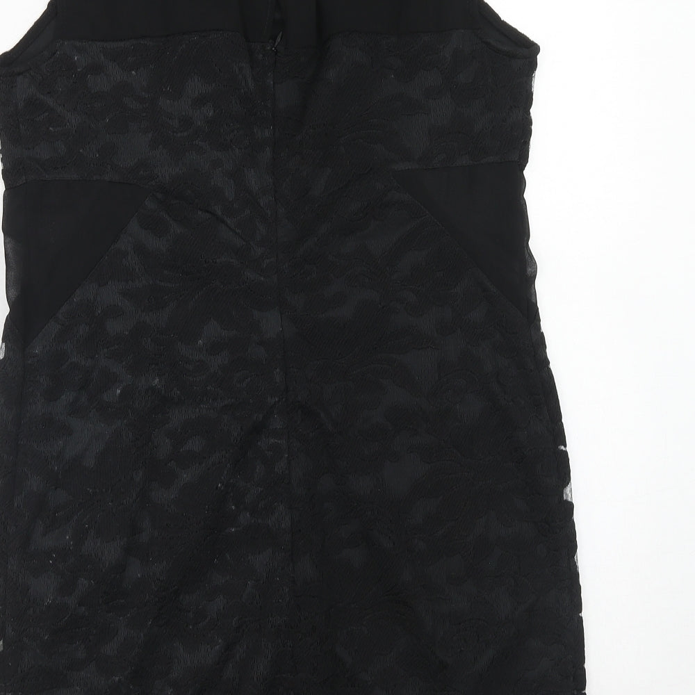 My Case Womens Black Geometric Polyester A-Line Size L Round Neck Button