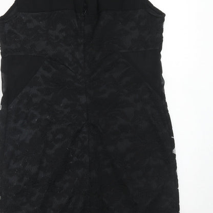 My Case Womens Black Geometric Polyester A-Line Size L Round Neck Button