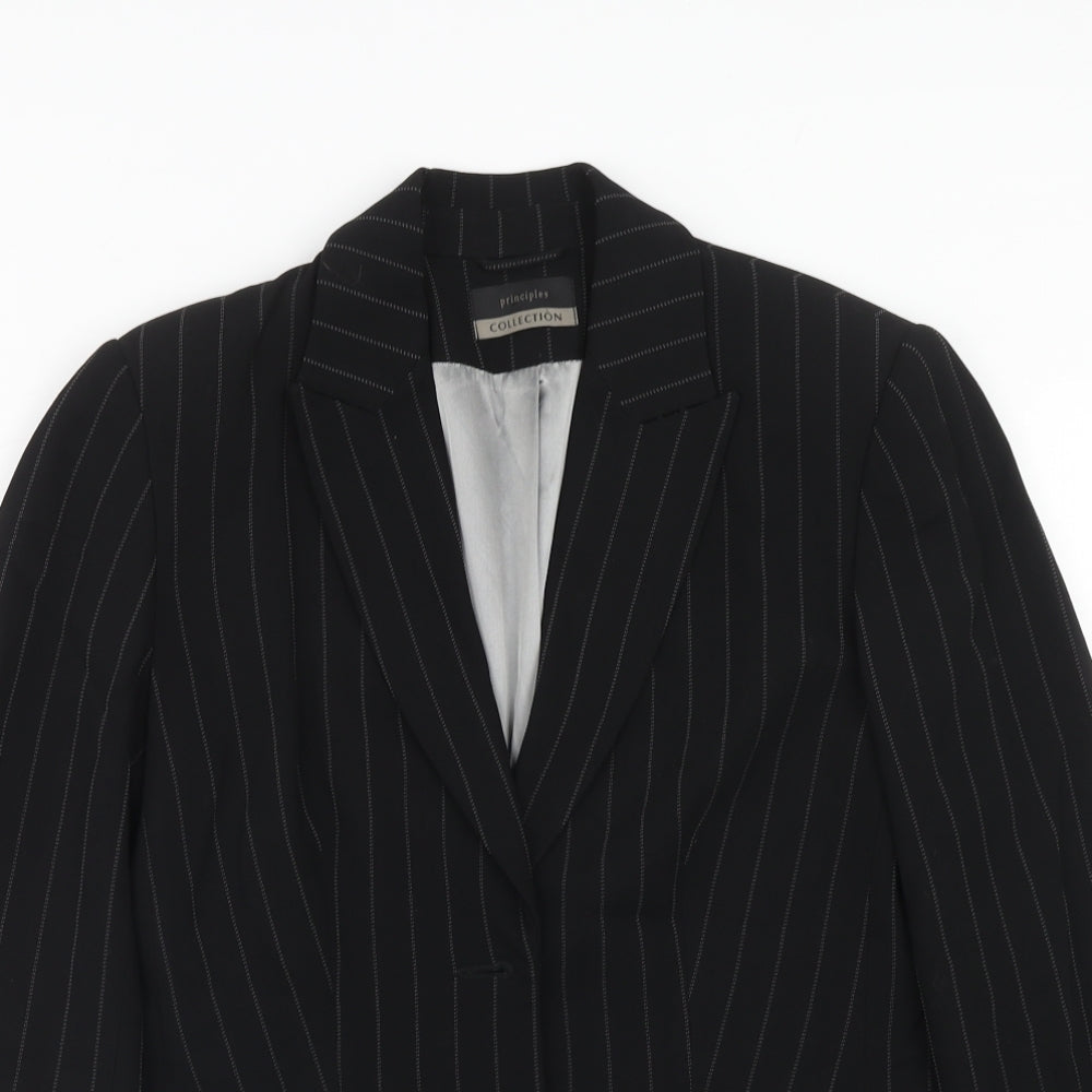 Principles Womens Black Striped Viscose Jacket Blazer Size 12