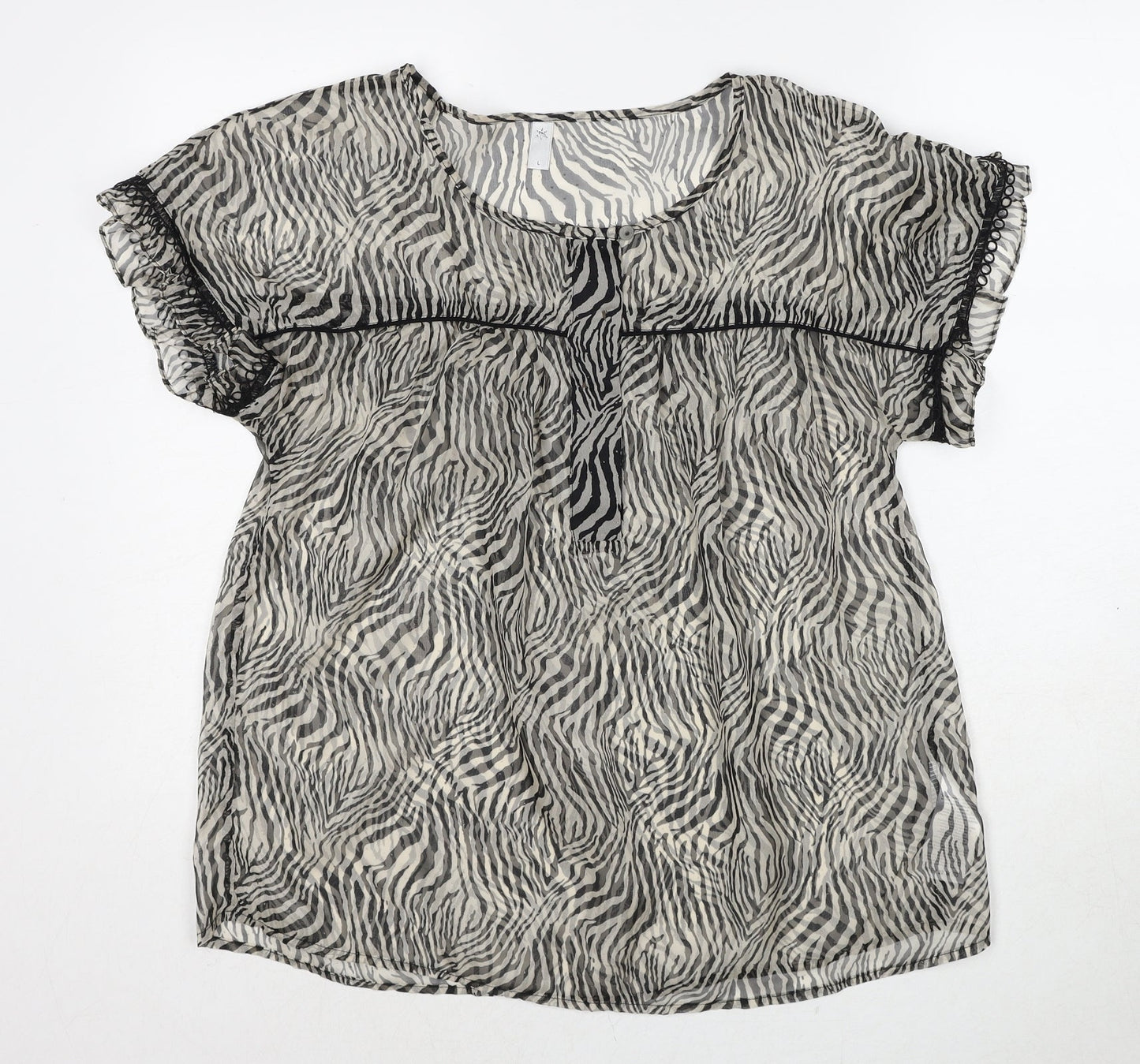 Womens UK Size L CULTURE Beige Basic T-Shirt