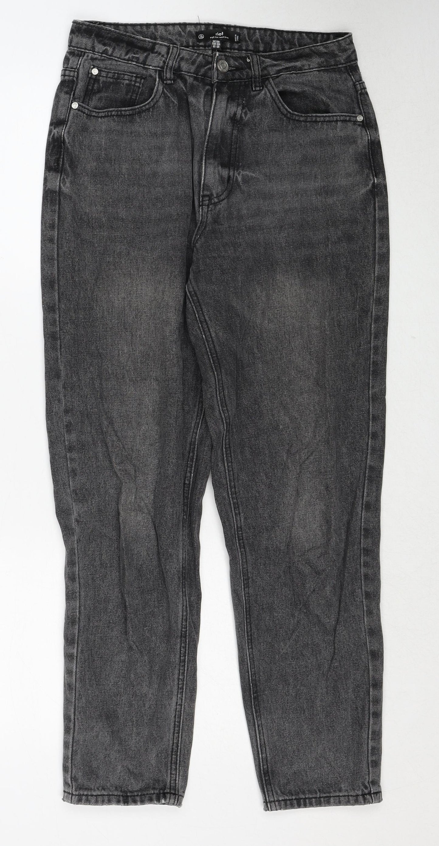 Missguided Womens Black Cotton Straight Jeans Size 10 Regular Zip
