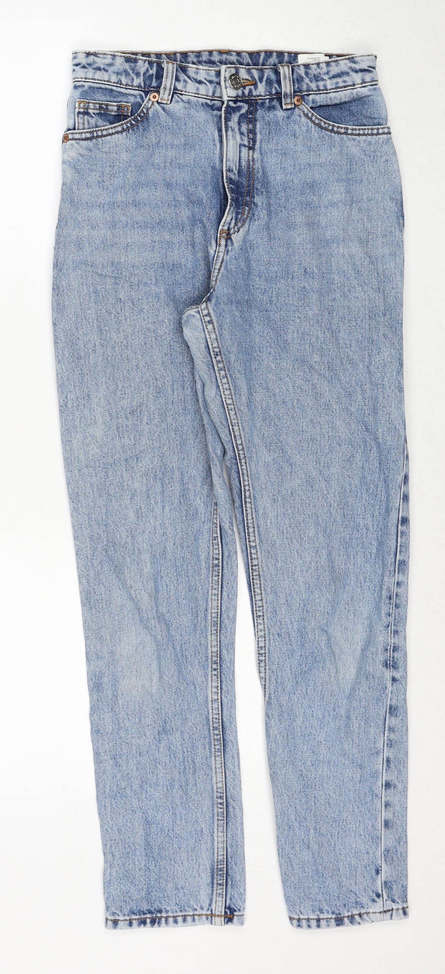 Monki Womens Blue Cotton Straight Jeans Size 25 in Regular Zip