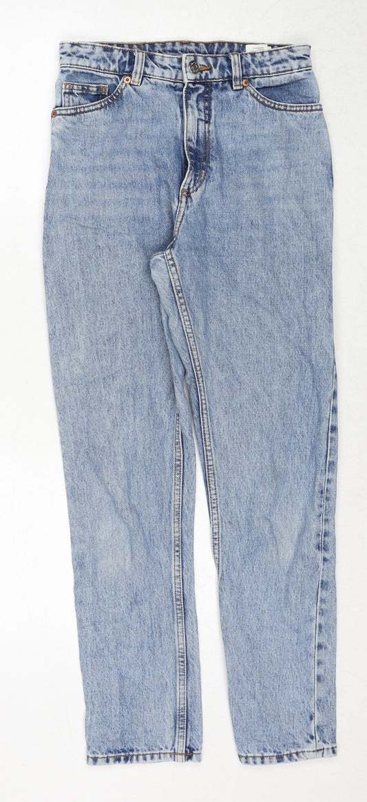Monki Womens Blue Cotton Straight Jeans Size 25 in Regular Zip