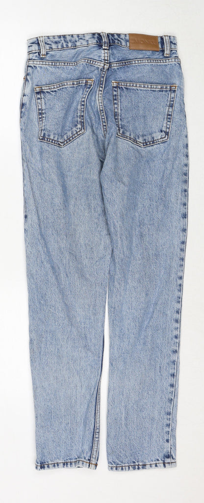 Monki Womens Blue Cotton Straight Jeans Size 25 in Regular Zip