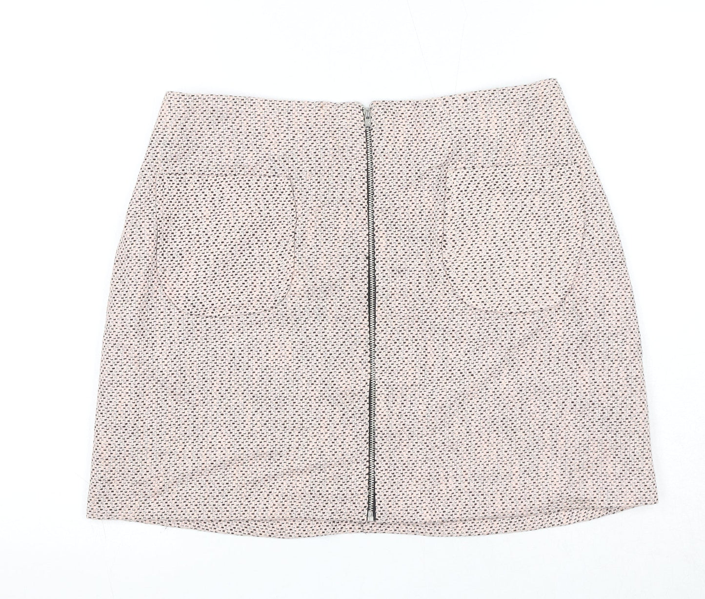 New Look Womens Pink Geometric Polyester A-Line Skirt Size 12 Zip