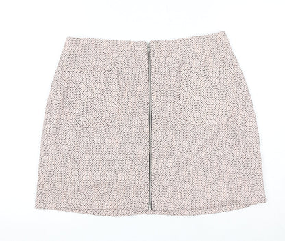New Look Womens Pink Geometric Polyester A-Line Skirt Size 12 Zip