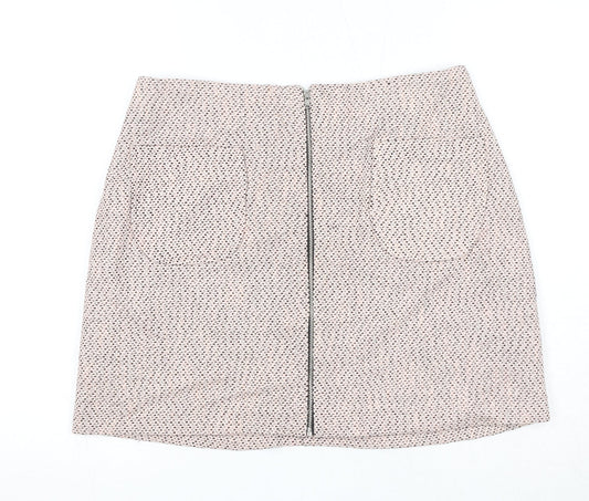New Look Womens Pink Geometric Polyester A-Line Skirt Size 12 Zip