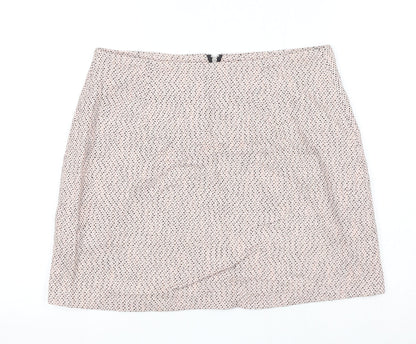New Look Womens Pink Geometric Polyester A-Line Skirt Size 12 Zip
