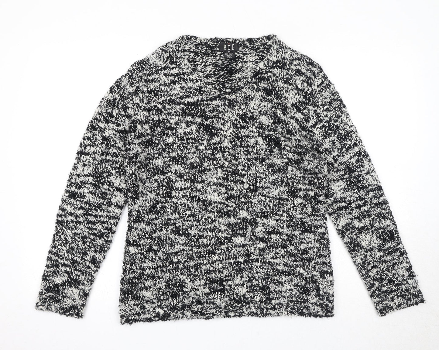Roe Womens Black V-Neck Acrylic Pullover Jumper Size M