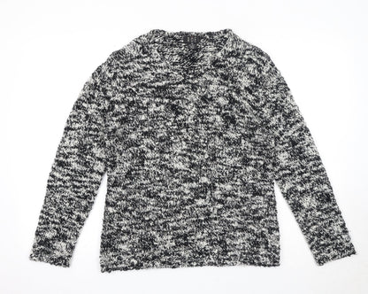 Roe Womens Black V-Neck Acrylic Pullover Jumper Size M