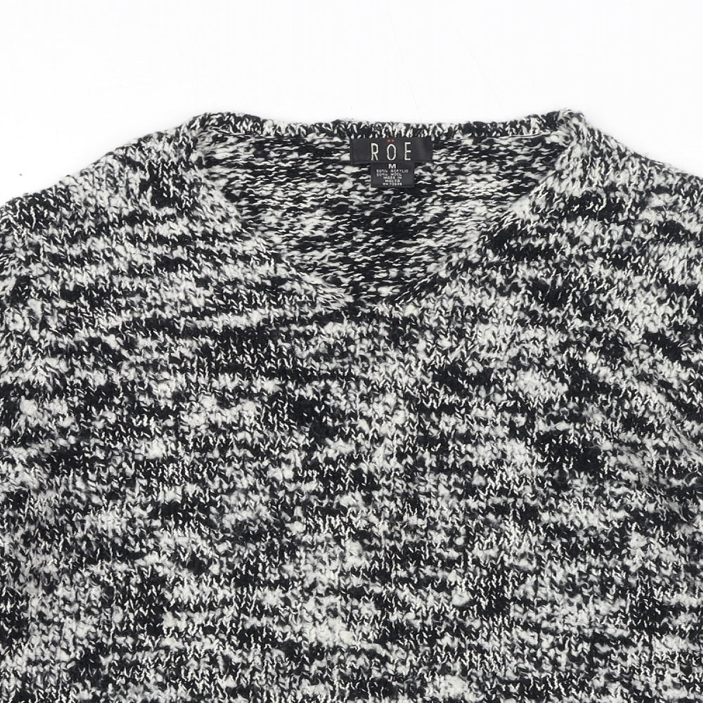 Roe Womens Black V-Neck Acrylic Pullover Jumper Size M