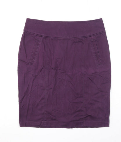 H&M Womens Purple Cotton A-Line Skirt Size 12 Zip