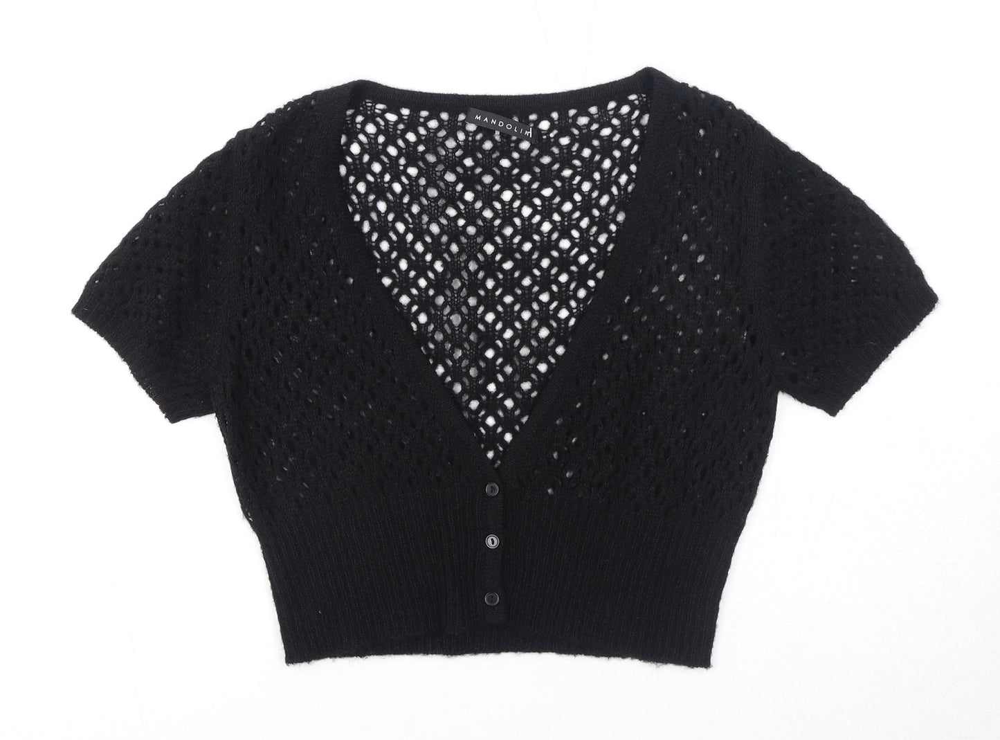 Mandolin Womens Black V-Neck Acrylic Cardigan Jumper Size 12