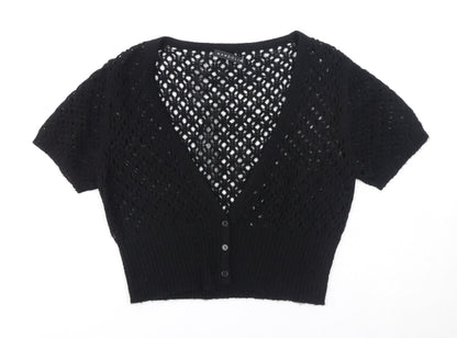 Mandolin Womens Black V-Neck Acrylic Cardigan Jumper Size 12