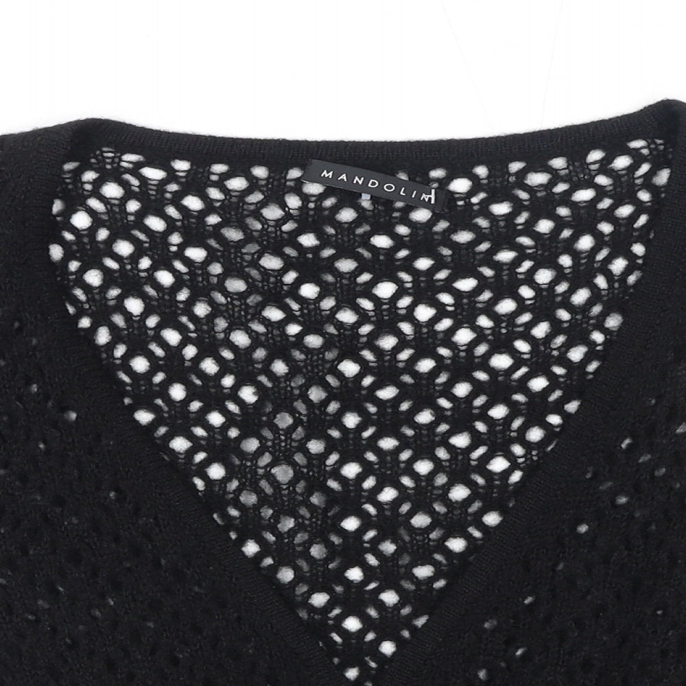 Mandolin Womens Black V-Neck Acrylic Cardigan Jumper Size 12