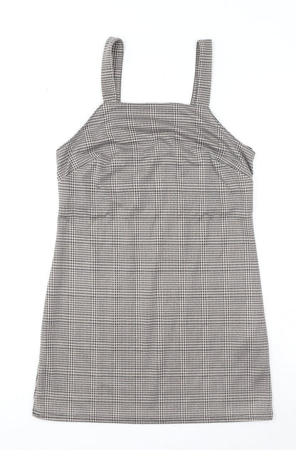 New Look Womens Black Houndstooth Polyester Pinafore/Dungaree Dress Size 6 Square Neck Pullover