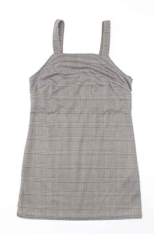 New Look Womens Black Houndstooth Polyester Pinafore/Dungaree Dress Size 6 Square Neck Pullover