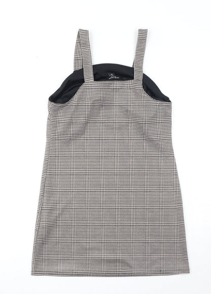 New Look Womens Black Houndstooth Polyester Pinafore/Dungaree Dress Size 6 Square Neck Pullover