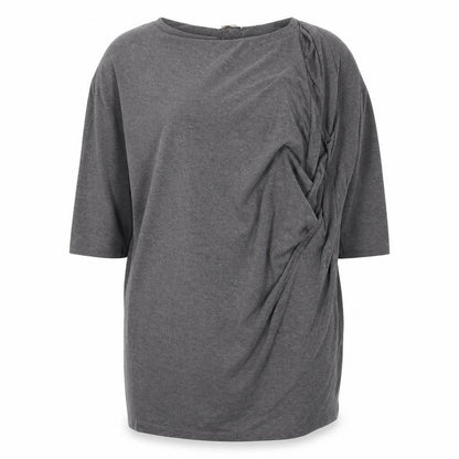 Bellambia Womens Grey Polyester Basic T-Shirt Size L Round Neck