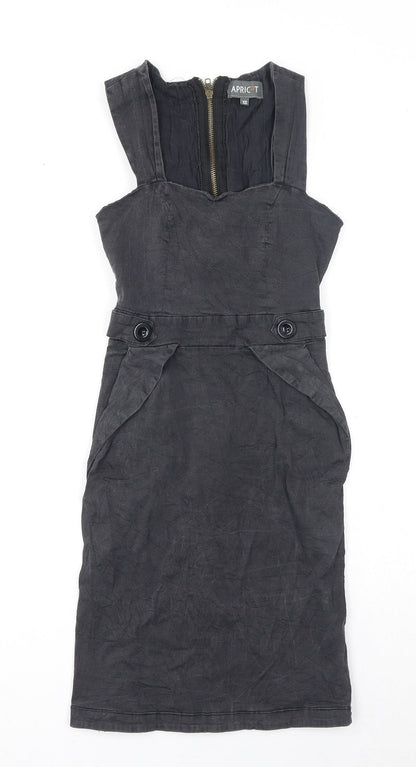 Apricot Womens Black Polyester A-Line Size XS Square Neck Zip