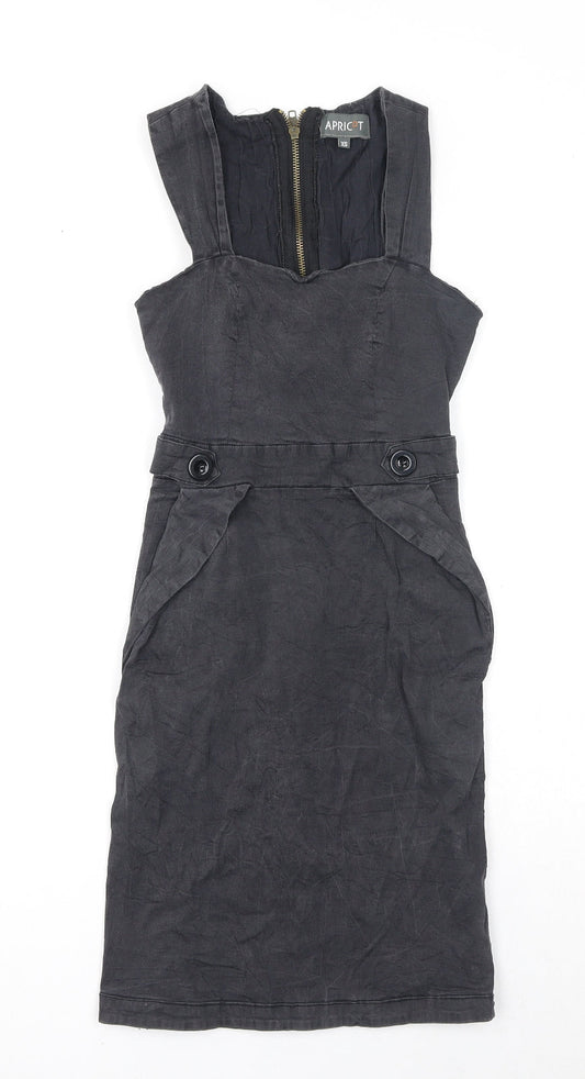 Apricot Womens Black Polyester A-Line Size XS Square Neck Zip