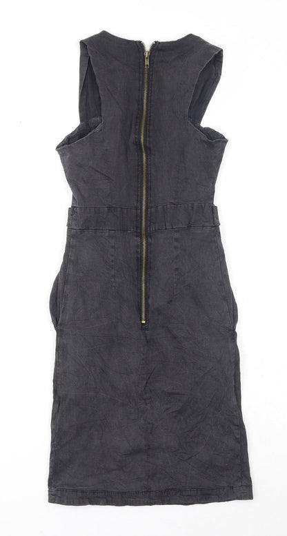 Apricot Womens Black Polyester A-Line Size XS Square Neck Zip
