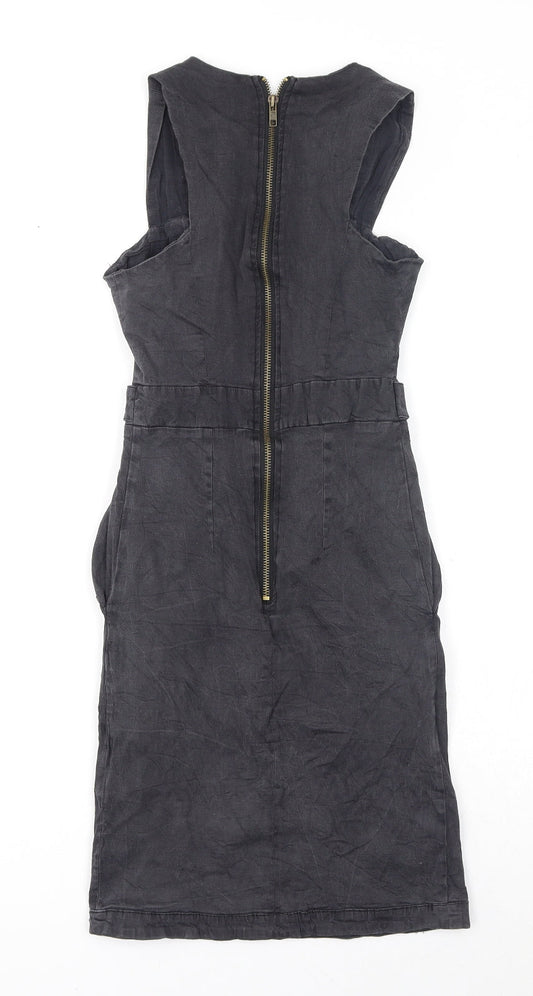 Apricot Womens Black Polyester A-Line Size XS Square Neck Zip