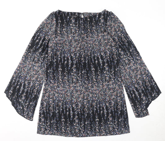 Topshop Womens Black Geometric Polyester Mini Size 10 Round Neck Button