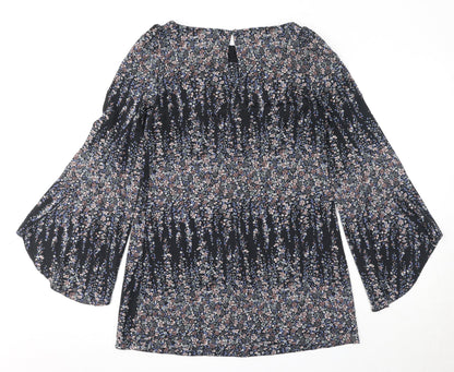 Topshop Womens Black Geometric Polyester Mini Size 10 Round Neck Button