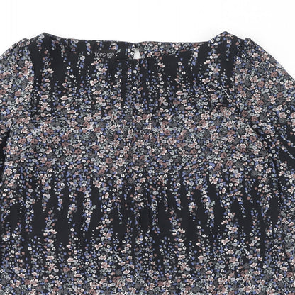 Topshop Womens Black Geometric Polyester Mini Size 10 Round Neck Button