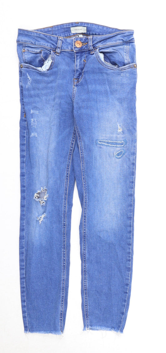 River Island Womens Blue Cotton Straight Jeans Size 8 Regular Zip