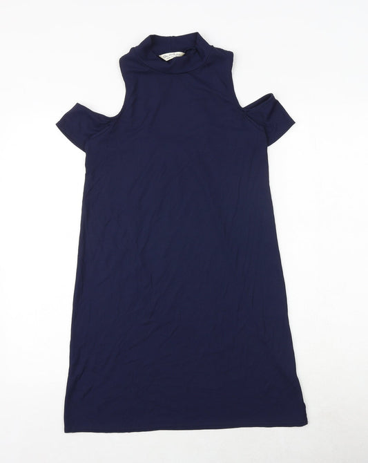 Miss Selfridge Womens Blue Polyester A-Line Size 6 Round Neck Pullover - Cold Shoulder