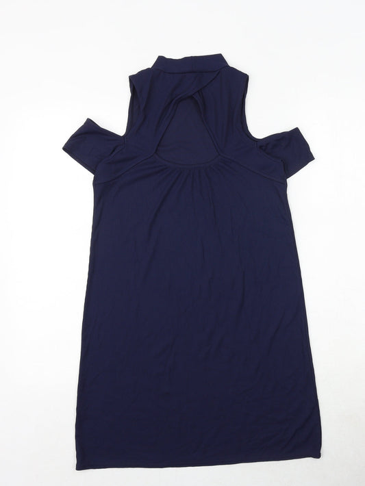 Miss Selfridge Womens Blue Polyester A-Line Size 6 Round Neck Pullover - Cold Shoulder