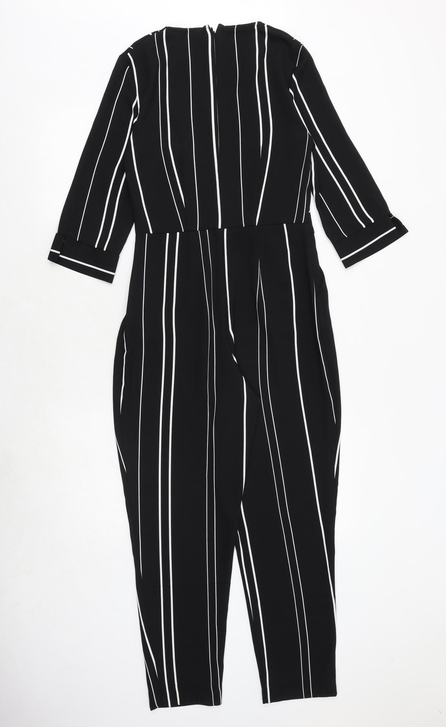 Miss Selfridge Womens Black Striped Polyester Jumpsuit One-Piece Size 6 Zip - Wrap Front Detail