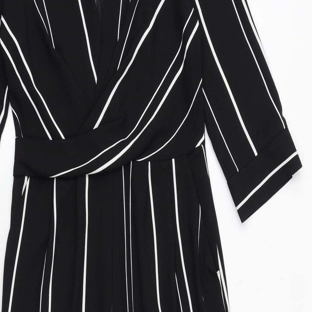Miss Selfridge Womens Black Striped Polyester Jumpsuit One-Piece Size 6 Zip - Wrap Front Detail