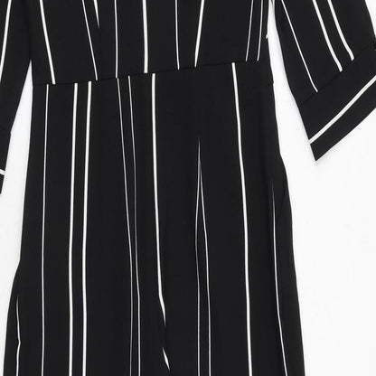 Miss Selfridge Womens Black Striped Polyester Jumpsuit One-Piece Size 6 Zip - Wrap Front Detail
