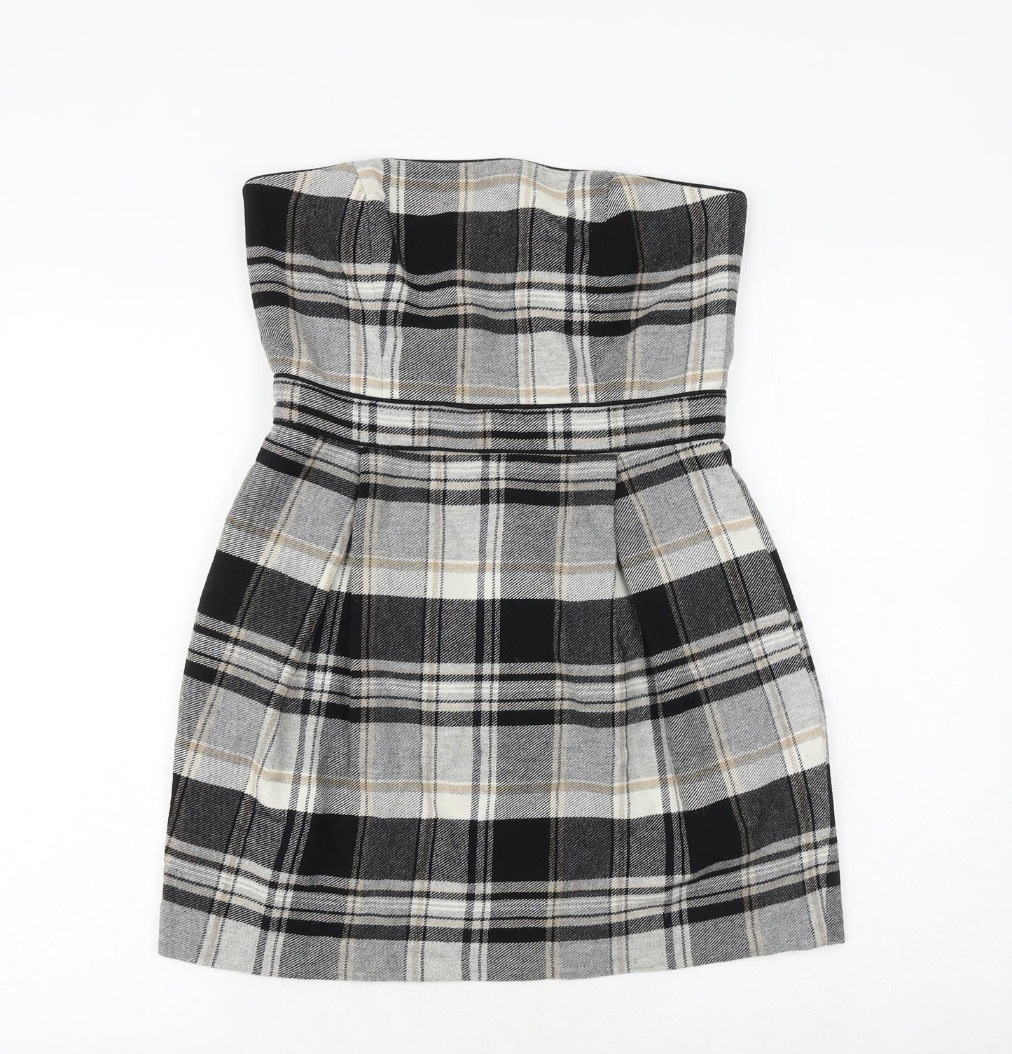 French Connection Womens Multicoloured Plaid Wool Mini Size 12 Off the Shoulder Zip