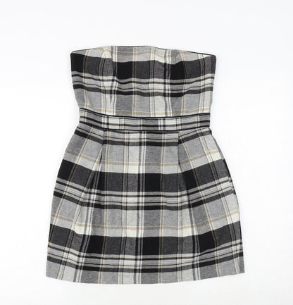 French Connection Womens Multicoloured Plaid Wool Mini Size 12 Off the Shoulder Zip