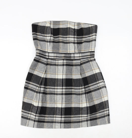 French Connection Womens Multicoloured Plaid Wool Mini Size 12 Off the Shoulder Zip