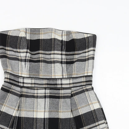 French Connection Womens Multicoloured Plaid Wool Mini Size 12 Off the Shoulder Zip