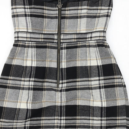 French Connection Womens Multicoloured Plaid Wool Mini Size 12 Off the Shoulder Zip